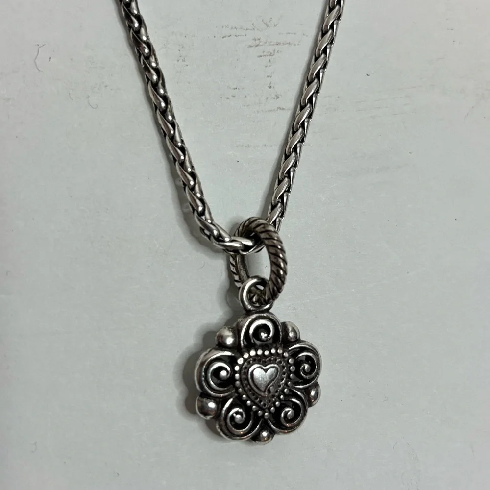 Brighton Silver Woven Chain April Birthstone Reversible Heart Pendant Necklace - Picture 6 of 8